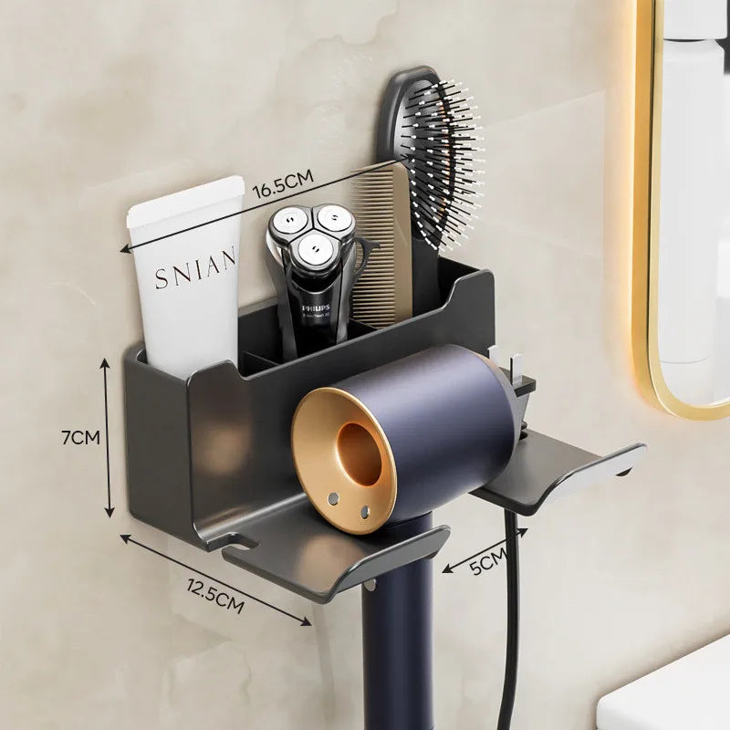 Soporte para secador de pelo montado en la pared, soporte para alisador de pelo, organizador de baño, estantes de organización de baño