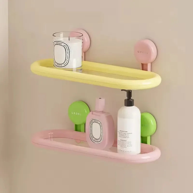 Estante de almacenamiento con ventosa de dopamina, estante de almacenamiento colgante de pared drenable sin perforaciones, organizador de artículos de tocador duradero de alta calidad para el hogar