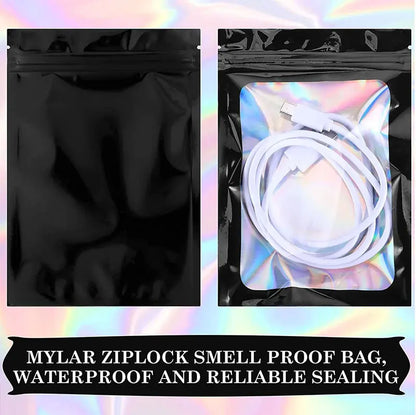 100 Uds. Bolsas holográficas resellables Mylar Ziplock Candy Suger Tee joyería bolsa de almacenamiento de belleza muestra joyería embalaje plástico Pou