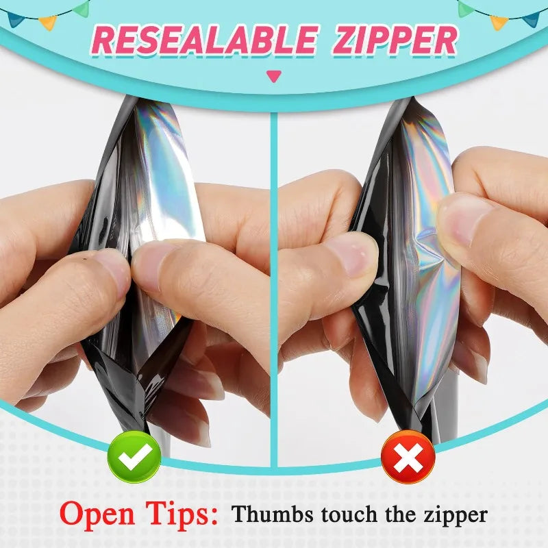 100 Uds. Bolsas holográficas resellables Mylar Ziplock Candy Suger Tee joyería bolsa de almacenamiento de belleza muestra joyería embalaje plástico Pou