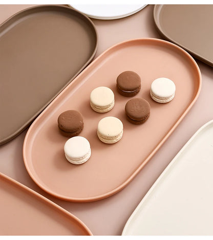 Bandeja de almacenamiento de plástico ovalada, bandeja reutilizable para servir alimentos, bandeja de fruta y postre, organizador de cocina, bandeja de exhibición de joyería multiusos