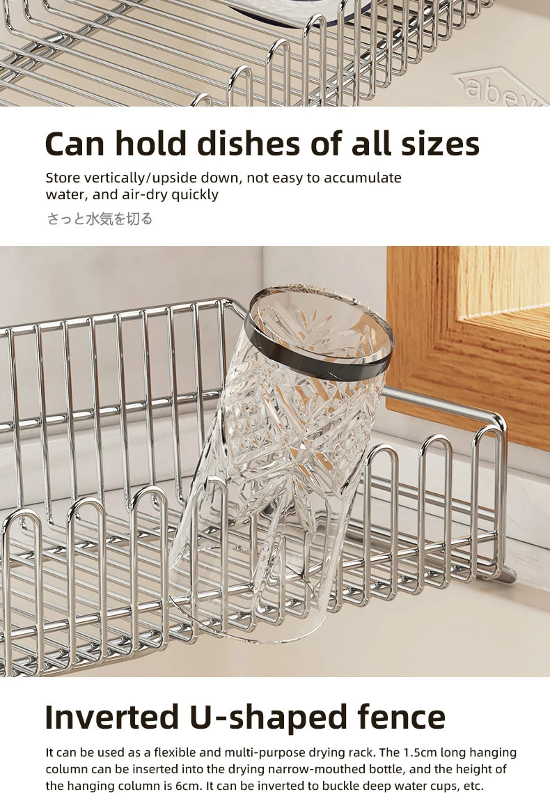 Escurridor de fregadero de cocina de acero inoxidable, estante de secado de platos expandible, soporte de almacenamiento para cuencos de frutas y verduras, organizar utensilios de cocina