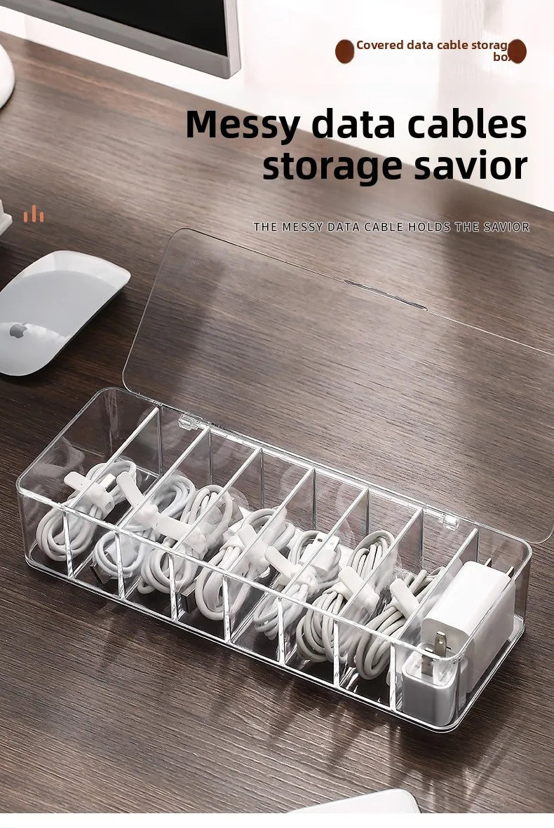 Caja de almacenamiento de cables de datos de plástico transparente, cable doméstico, cargador de teléfono móvil, Cable de carga, caja de acabado, caja de rejilla dividida