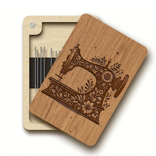 Estuche para agujas magnético con temática de máquina de coser, caja de almacenamiento, soporte para agujas de madera con cierre magnético, almacenamiento de costura decorativo, 1 Uds.