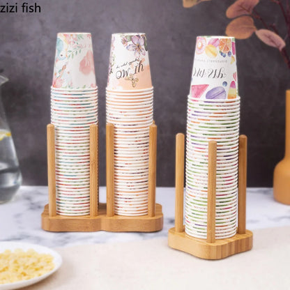 Soporte de acrílico para vasos, estante de almacenamiento de bambú, organizador de tienda de té con leche, caja de pañuelos, soporte para vasos de té con leche, soporte para servilletas