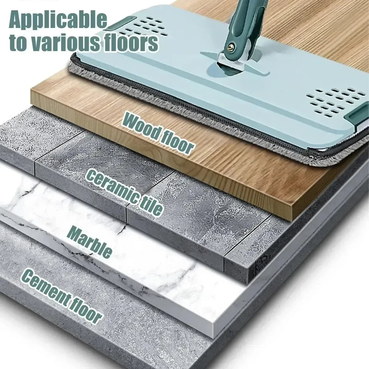 Fregona plana con cubo, almohadillas de microfibra de fácil escurrido para suelos laminados de madera dura, limpieza multiusos en seco y húmedo