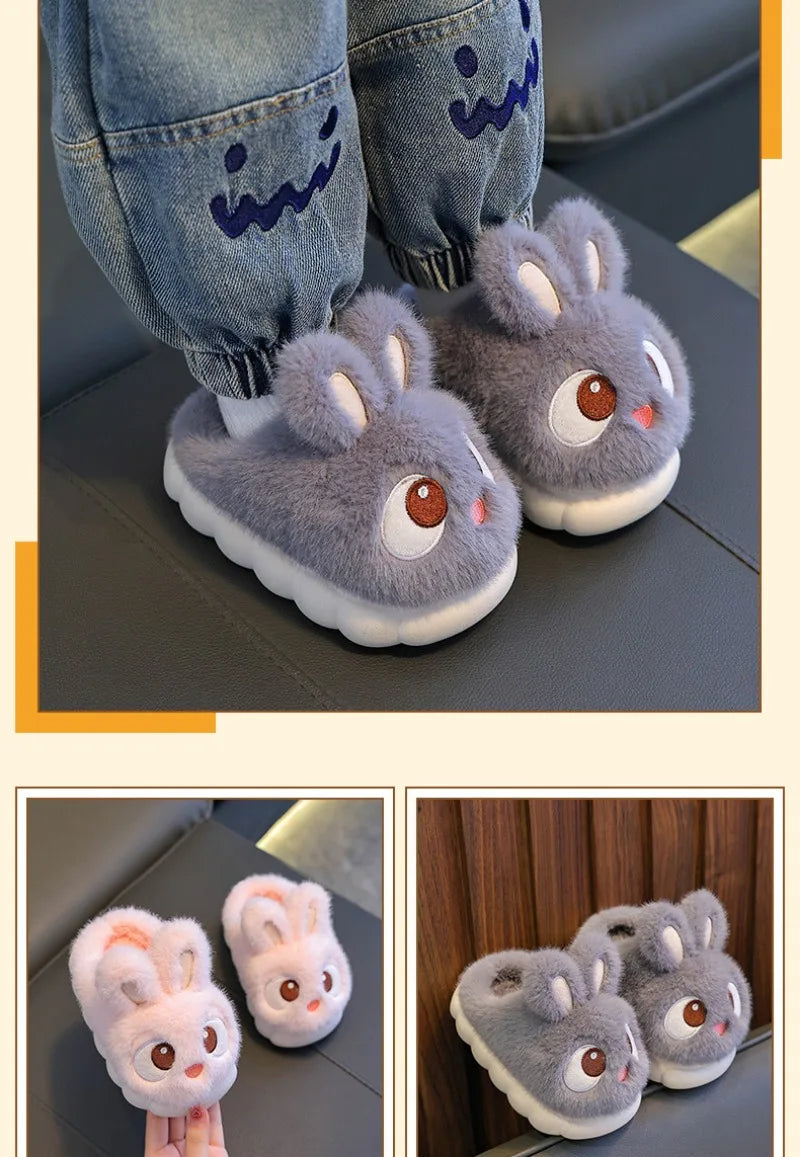 Zapatillas de invierno con dibujos de conejo para niños, zapatos cómodos y cálidos para casa, pantuflas mullidas para interiores, novedad de 2024