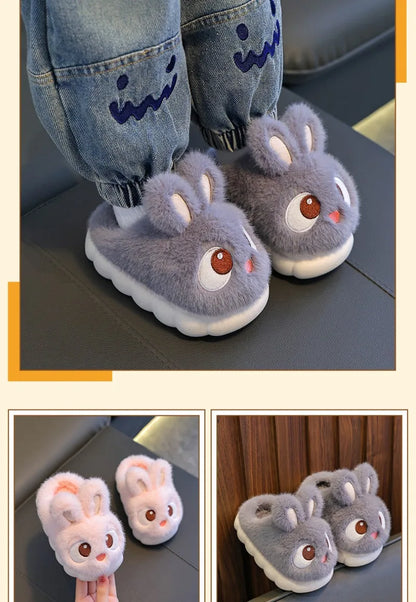 Zapatillas de invierno con dibujos de conejo para niños, zapatos cómodos y cálidos para casa, pantuflas mullidas para interiores, novedad de 2024