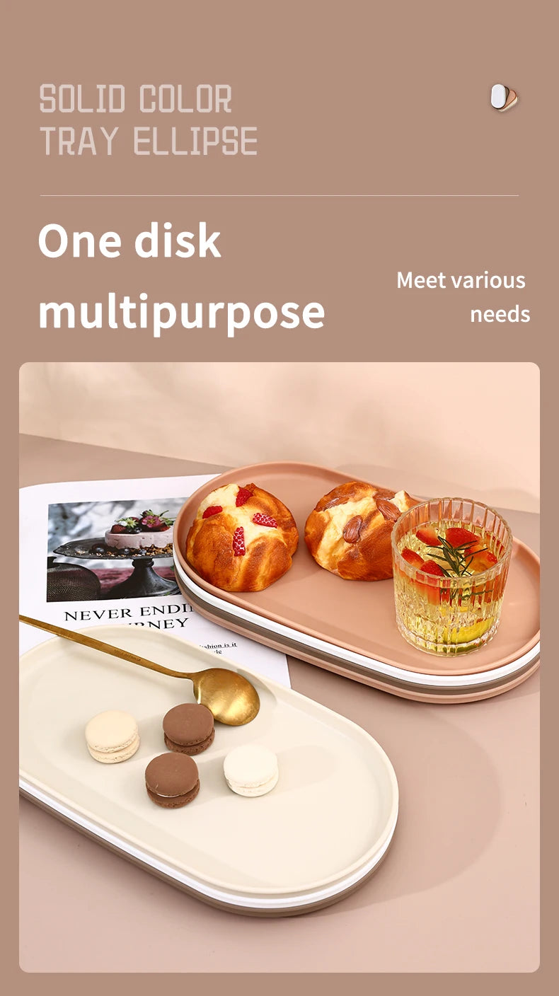 Bandeja de almacenamiento de plástico ovalada, bandeja reutilizable para servir alimentos, bandeja de fruta y postre, organizador de cocina, bandeja de exhibición de joyería multiusos