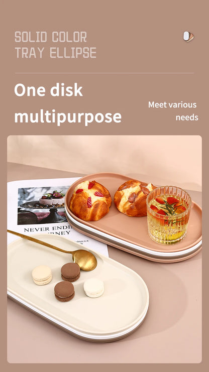 Bandeja de almacenamiento de plástico ovalada, bandeja reutilizable para servir alimentos, bandeja de fruta y postre, organizador de cocina, bandeja de exhibición de joyería multiusos