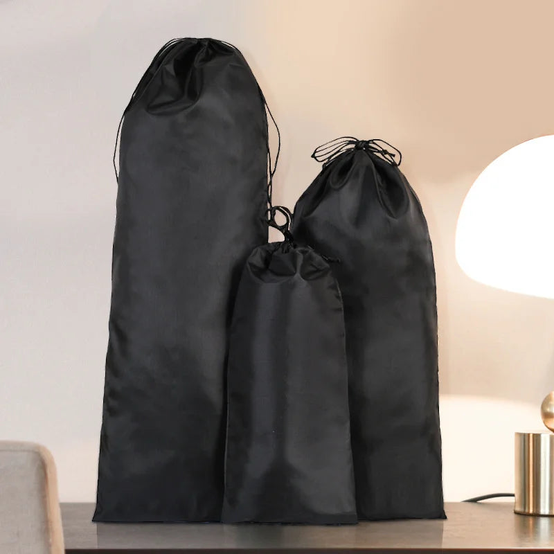 StoBag 10/5 Uds. Bolsas largas de nailon negro con cordón impermeable a prueba de polvo paraguas almacenamiento de embalaje bolsa organizadora de viaje reutilizable