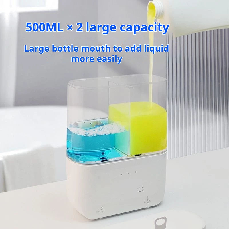 Dispensador automático de jabón de doble cabezal, dispensador de jabón líquido montado en la pared para champú/Gel de ducha/jabón para platos, baño inteligente