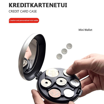 Mini caja de almacenamiento de monedas de Euro con espejo, portátil, aleación de aluminio, Circular, Zero, monedero, moda creativa, 1 unidad