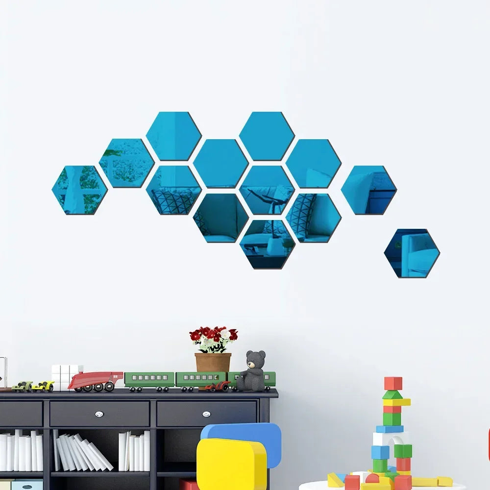 Hexágono acrílico 3D espejo pegatina de pared decoración del hogar DIY autoadhesivo espejo calcomanía decoración pegatinas arte decoración de pared grande 6/12 piezas