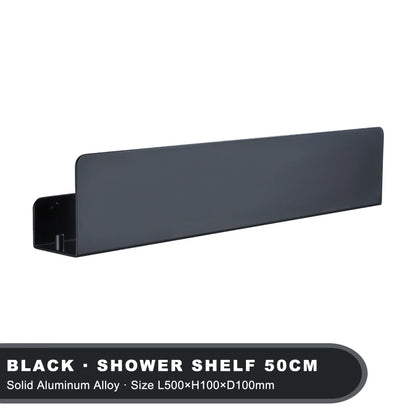 Estante organizador de baño negro con ganchos, estantes de decoración de cocina de aluminio en pared, estante de almacenamiento para ducha, montaje en pared