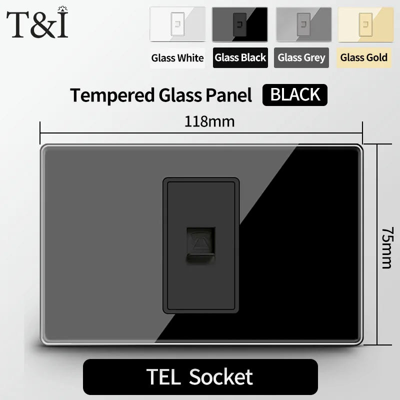 T&I US Standard 118 Toma de pared con interruptor, panel de vidrio templado, puertos de carga USB y tipo C