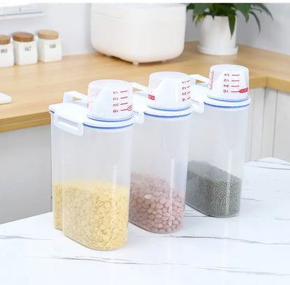 Contenedor de Arroz de 2.3L con Taza Medidora, Dispensador de Arroz de Plástico Libre de BPA, Recipiente de Almacenamiento de Alimentos para Cocina y Despensa para Avena y Harina