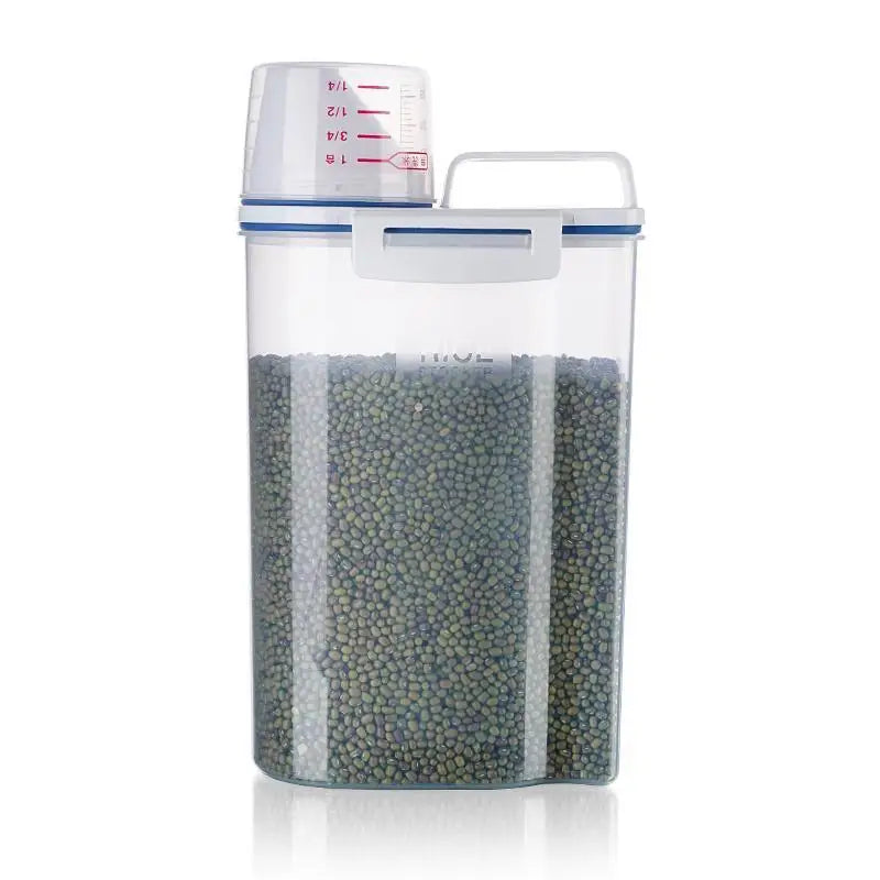 Contenedor de Arroz de 2.3L con Taza Medidora, Dispensador de Arroz de Plástico Libre de BPA, Recipiente de Almacenamiento de Alimentos para Cocina y Despensa para Avena y Harina