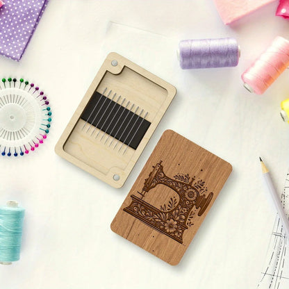 Estuche para agujas magnético con temática de máquina de coser, caja de almacenamiento, soporte para agujas de madera con cierre magnético, almacenamiento de costura decorativo, 1 Uds.