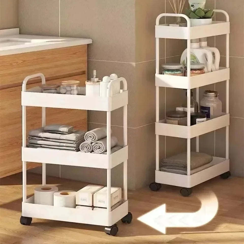 Carro de almacenamiento de estantería, carrito organizador de cocina móvil con ruedas, estantes de baño multicapa, estante de almacenamiento de aperitivos para el hogar