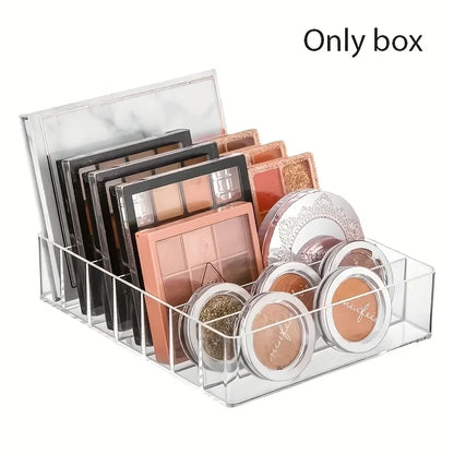 Organizador de maquillaje de plástico transparente con 7 compartimentos, soporte para lápiz labial y sombra de ojos, bandeja de almacenamiento de cosméticos para artículos esenciales de baño