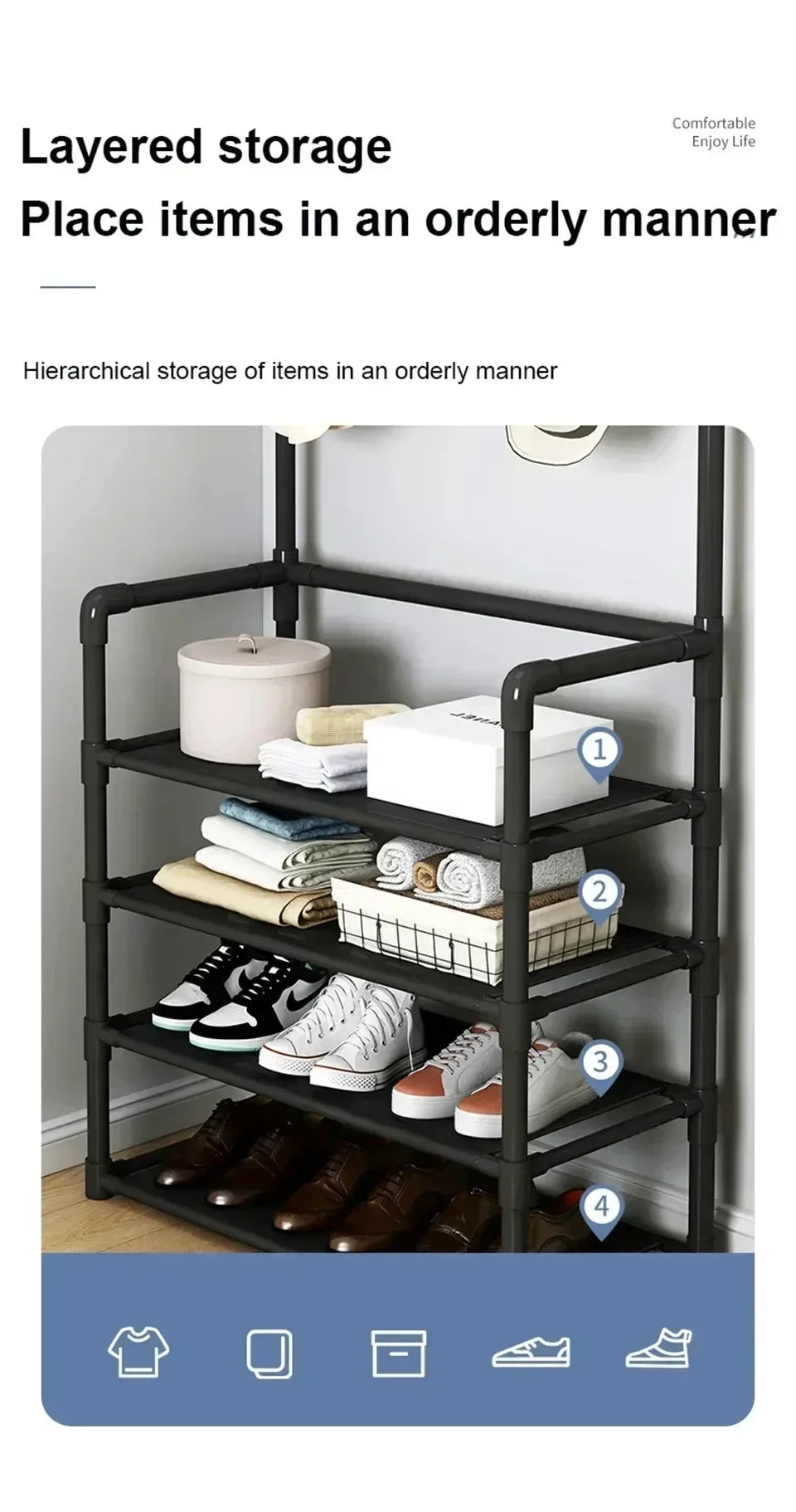 Colgador de ropa, Zapatero multicapa, puerta DIY, estante para sombreros y zapatos, organizador Simple de pie para sala de estar, estantes de almacenamiento