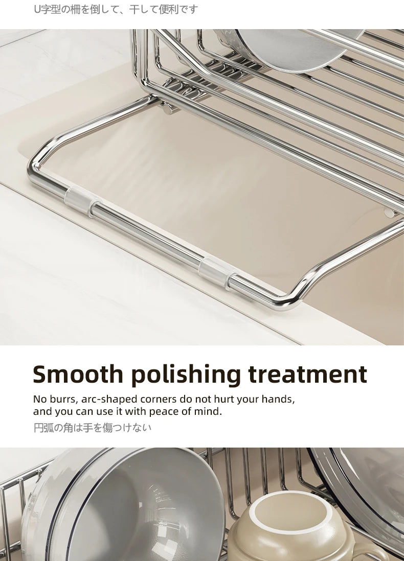 Escurridor de fregadero de cocina de acero inoxidable, estante de secado de platos expandible, soporte de almacenamiento para cuencos de frutas y verduras, organizar utensilios de cocina