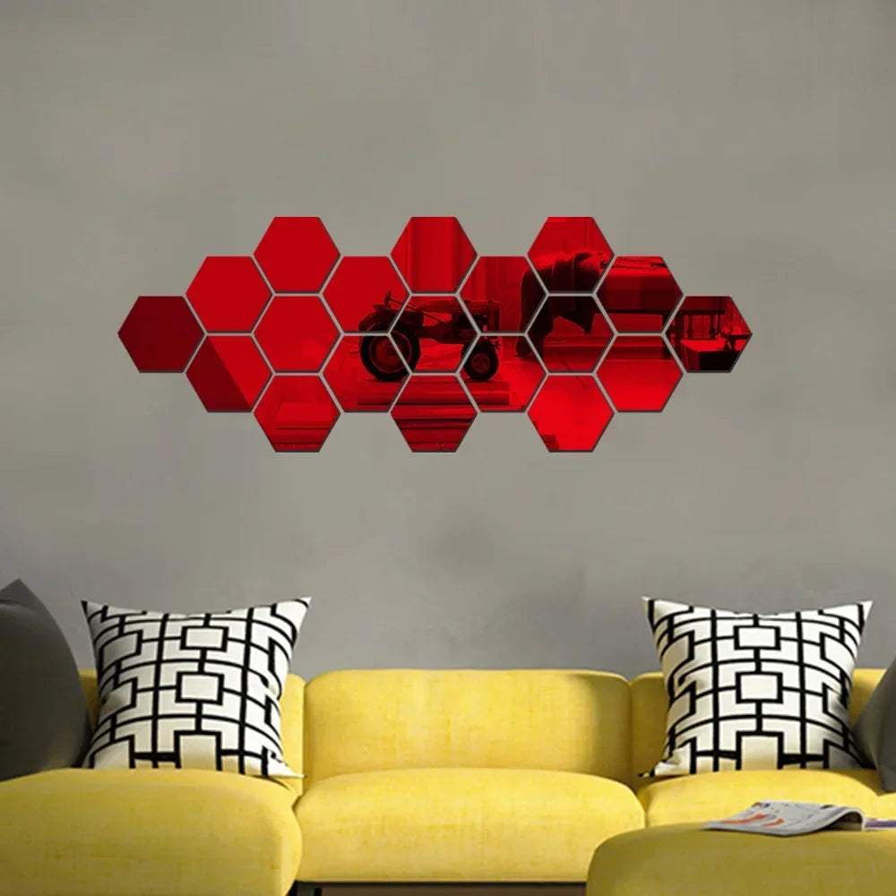 Hexágono acrílico 3D espejo pegatina de pared decoración del hogar DIY autoadhesivo espejo calcomanía decoración pegatinas arte decoración de pared grande 6/12 piezas