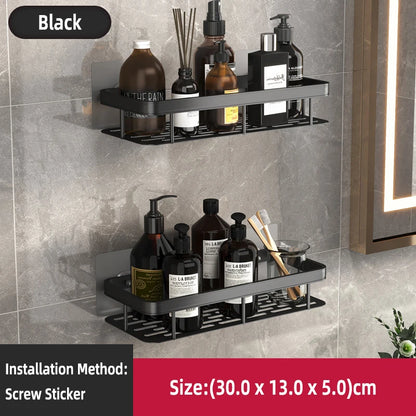 Estante de baño Sin taladro Aleación de aluminio Estante de almacenamiento de champú Montado en la pared Estantes de esquina para ducha de inodoro Accesorios de baño