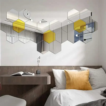 Hexágono acrílico 3D espejo pegatina de pared decoración del hogar DIY autoadhesivo espejo calcomanía decoración pegatinas arte decoración de pared grande 6/12 piezas