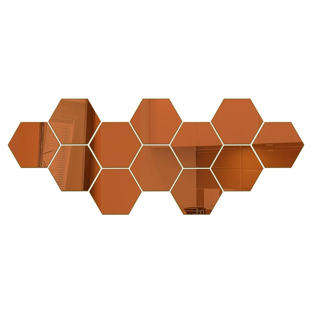 Hexágono acrílico 3D espejo pegatina de pared decoración del hogar DIY autoadhesivo espejo calcomanía decoración pegatinas arte decoración de pared grande 6/12 piezas