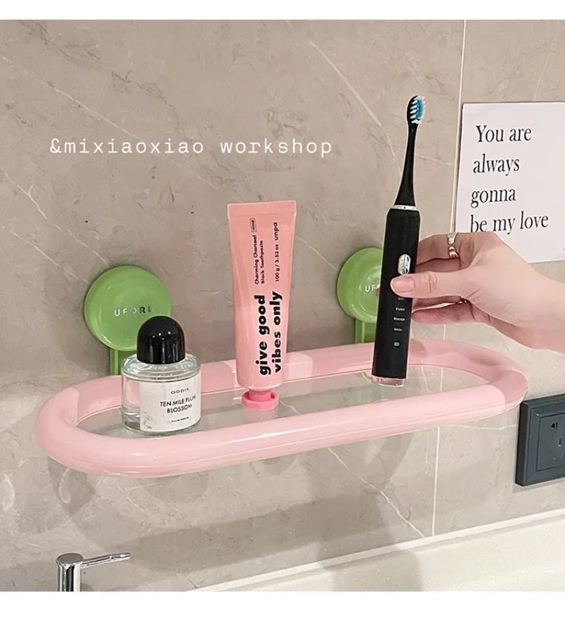 Estante de almacenamiento con ventosa de dopamina, estante de almacenamiento colgante de pared drenable sin perforaciones, organizador de artículos de tocador duradero de alta calidad para el hogar