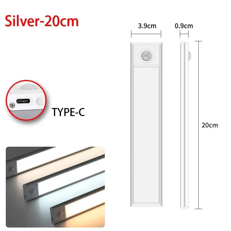 Luz LED con Sensor de movimiento, luz nocturna inalámbrica USB para debajo del gabinete, cocina, dormitorio, armario, Sensor, iluminación interior
