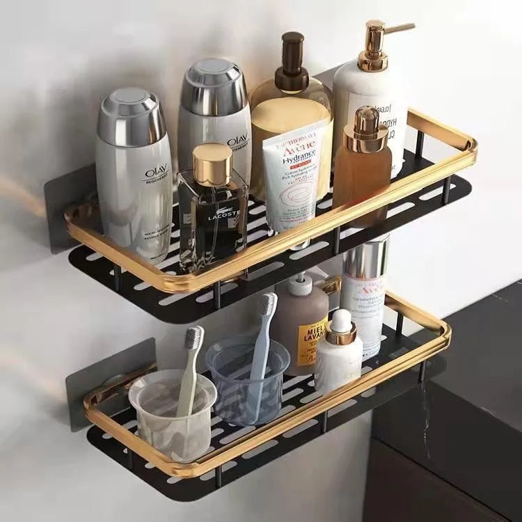 Estante de baño Sin taladro Aleación de aluminio Estante de almacenamiento de champú Montado en la pared Estantes de esquina para ducha de inodoro Accesorios de baño