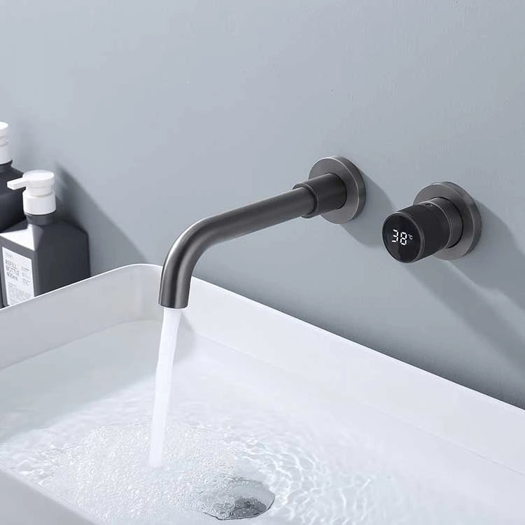Grifo de baño de latón negro Diseño de pantalla digital inteligente oculto Grifo de lavabo de doble control frío y caliente gris de una sola manija
