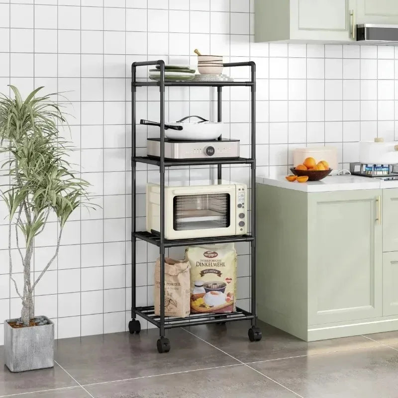 Estante de almacenamiento de piso multicapa para cocina, estante de almacenamiento extraíble para el hogar, estante de pared integrado