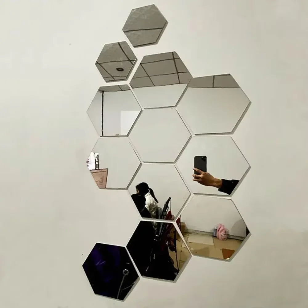 Hexágono acrílico 3D espejo pegatina de pared decoración del hogar DIY autoadhesivo espejo calcomanía decoración pegatinas arte decoración de pared grande 6/12 piezas