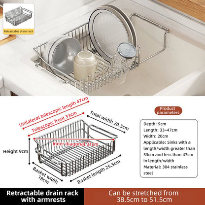 Escurridor de fregadero de cocina de acero inoxidable, estante de secado de platos expandible, soporte de almacenamiento para cuencos de frutas y verduras, organizar utensilios de cocina