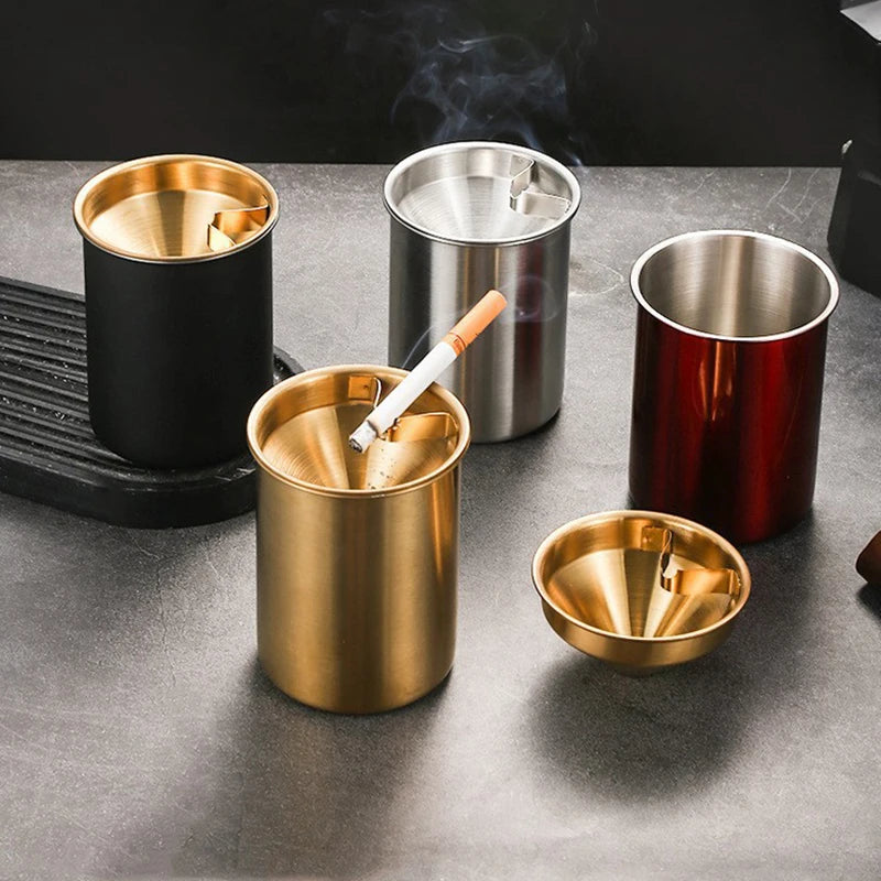 Embudo creativo de Cenicero de acero inoxidable con cubierta antimoscas y anticaída para uso doméstico y en coche