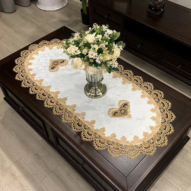 Mantel para mesa de té, cubierta de mesa de comedor, ovalada, blanca, Europa, flor bordada de poliéster, decoración del hogar de encaje para sala de estar