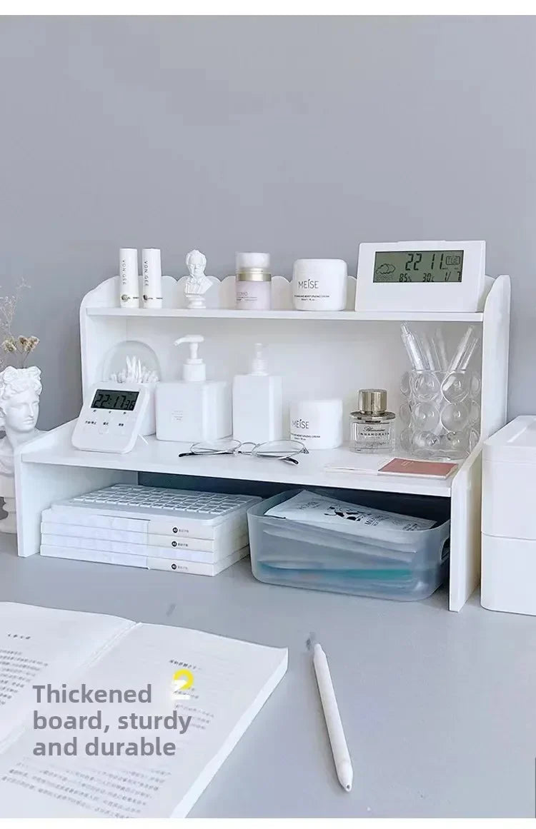 Estante de escritorio de doble capa estilo Ins, estante de acabado para almacenamiento de libros, cosméticos, papelería, dormitorio, oficina