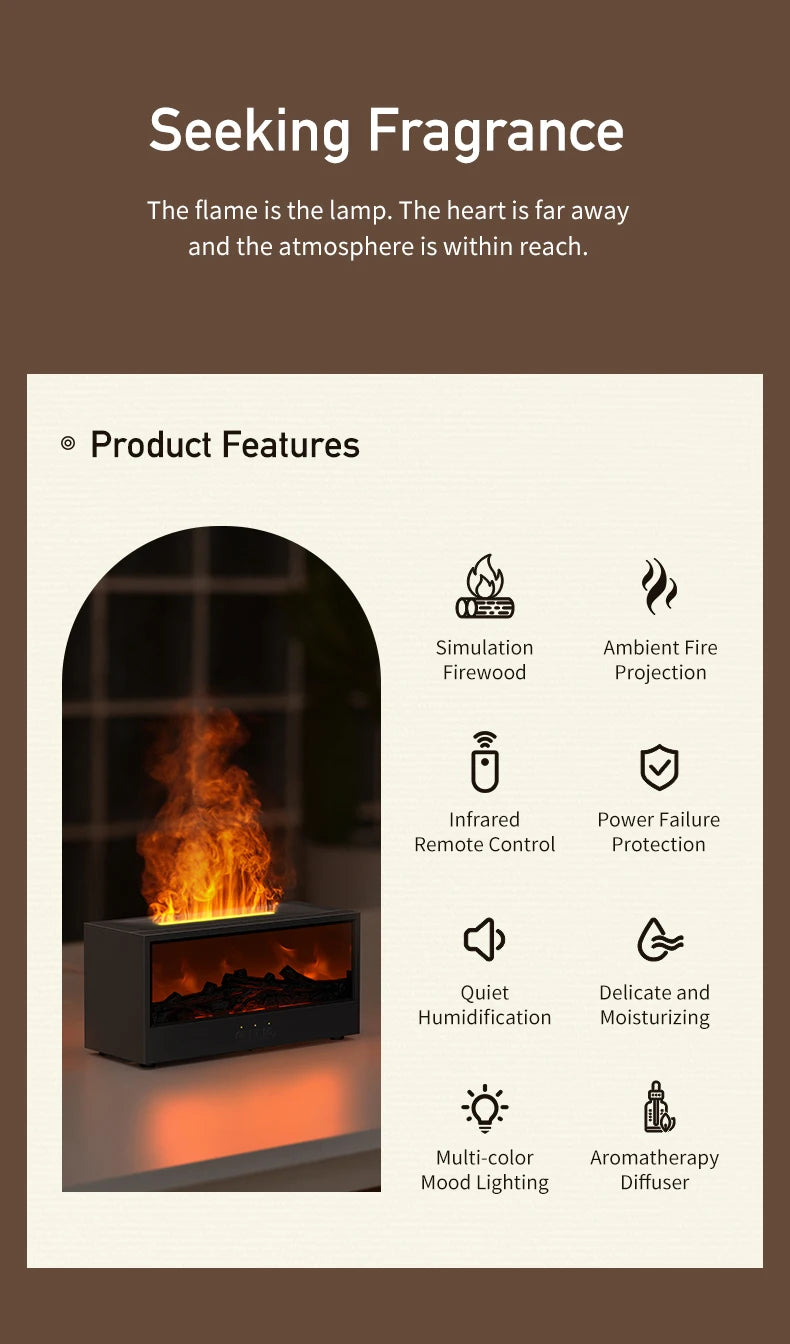 VISSKO-humidificador de aire creativo para chimenea, difusor de aceites esenciales con apagado automático sin agua y luz LED, Control remoto para regalo