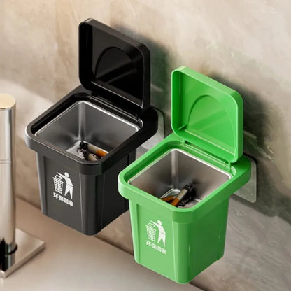 Cenicero colgante de pared de acero inoxidable con tapa, cubo de basura en forma de baño, sala de estar, decoración de baño sin perforaciones a prueba de cenizas