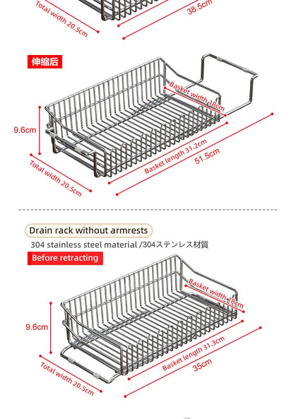 Escurridor de fregadero de cocina de acero inoxidable, estante de secado de platos expandible, soporte de almacenamiento para cuencos de frutas y verduras, organizar utensilios de cocina