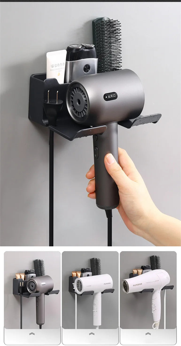 Soporte para secador de pelo montado en la pared, soporte para alisador de pelo, organizador de baño, estantes de organización de baño