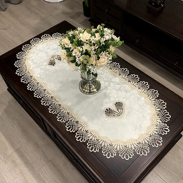 Mantel para mesa de té, cubierta de mesa de comedor, ovalada, blanca, Europa, flor bordada de poliéster, decoración del hogar de encaje para sala de estar