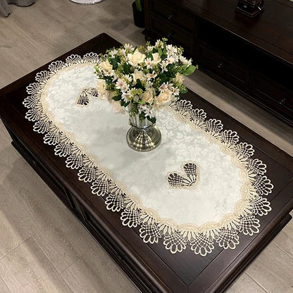 Mantel para mesa de té, cubierta de mesa de comedor, ovalada, blanca, Europa, flor bordada de poliéster, decoración del hogar de encaje para sala de estar