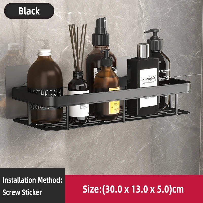 Estante de baño Sin taladro Aleación de aluminio Estante de almacenamiento de champú Montado en la pared Estantes de esquina para ducha de inodoro Accesorios de baño