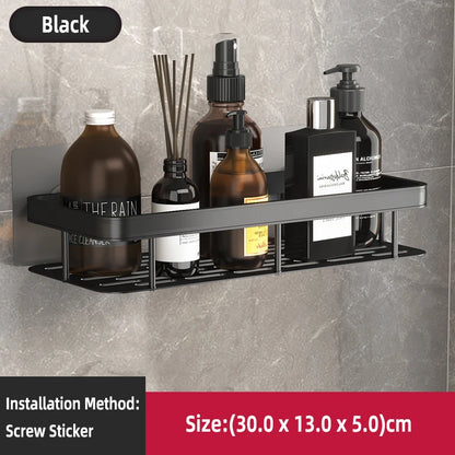 Estante de baño Sin taladro Aleación de aluminio Estante de almacenamiento de champú Montado en la pared Estantes de esquina para ducha de inodoro Accesorios de baño