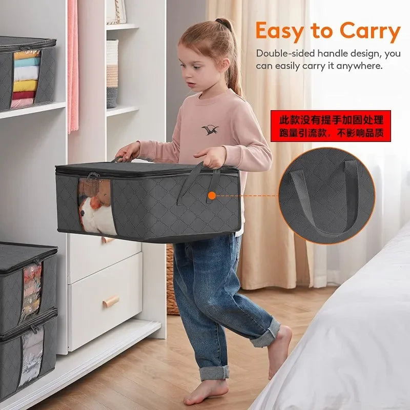 Organizadores y almacenamientos de armario, bolsa de almacenamiento de ropa, almacenamiento de manta, contenedor de almacenamiento plegable, resistente, cosido por 3 capas de telas con Re